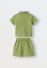 3143-95 Комплект рубашка и шорты из муслина (оливка)