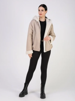 Дубленка зимняя натуральная куртка короткая с капюшоном