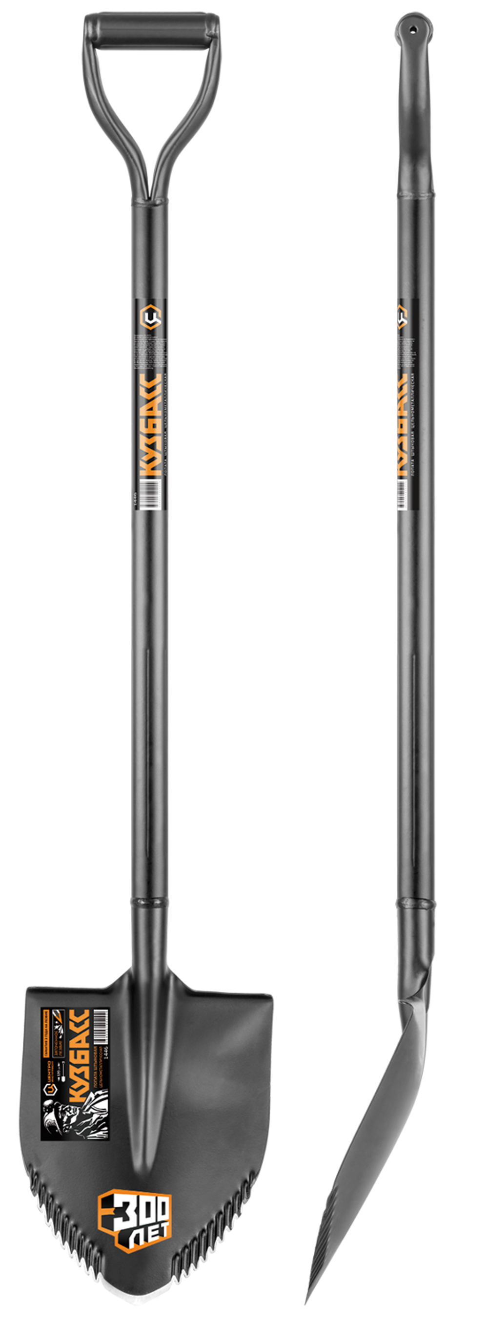 КУЗБАСС Лопата штыковая 230х300х1200 мм, цельнометаллическая, с зубьями Центроинструмент