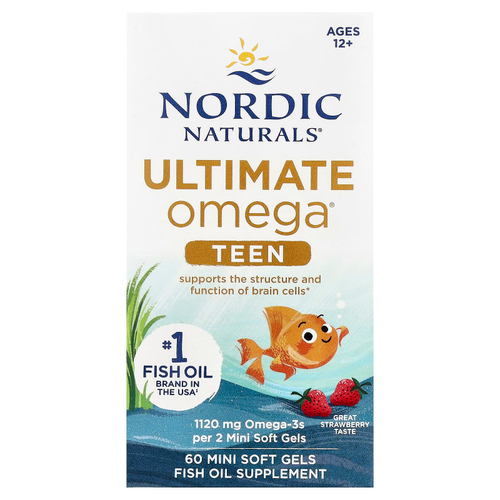 Nordic Naturals, Ultimate Omega®, рыбий жир для подростков, для детей от 12 лет, со вкусом клубники, 60 миникапсул