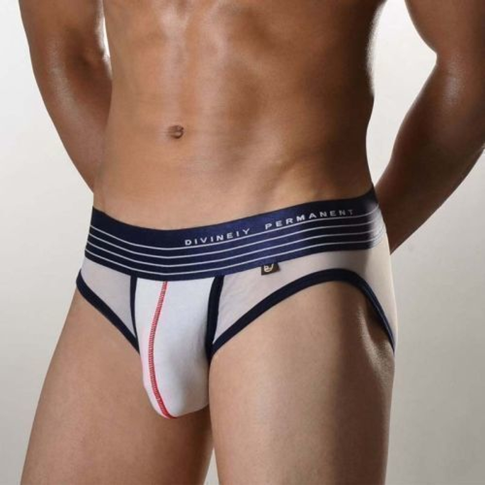 Мужские трусы слипы белые с темно-синей резинкой в сетку DOOP White Brief