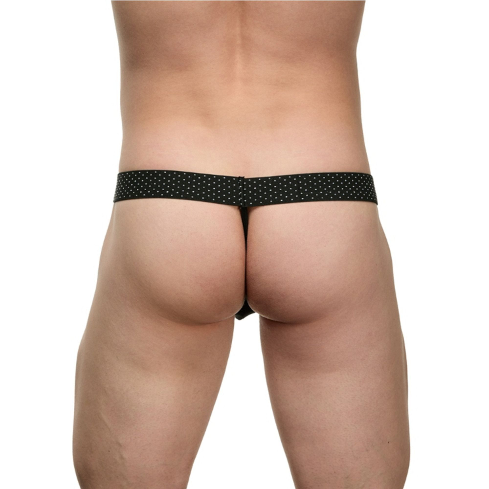 Мужские трусы-стринги с поясом в горошек (Размер: S-M) (Цвет: черный)