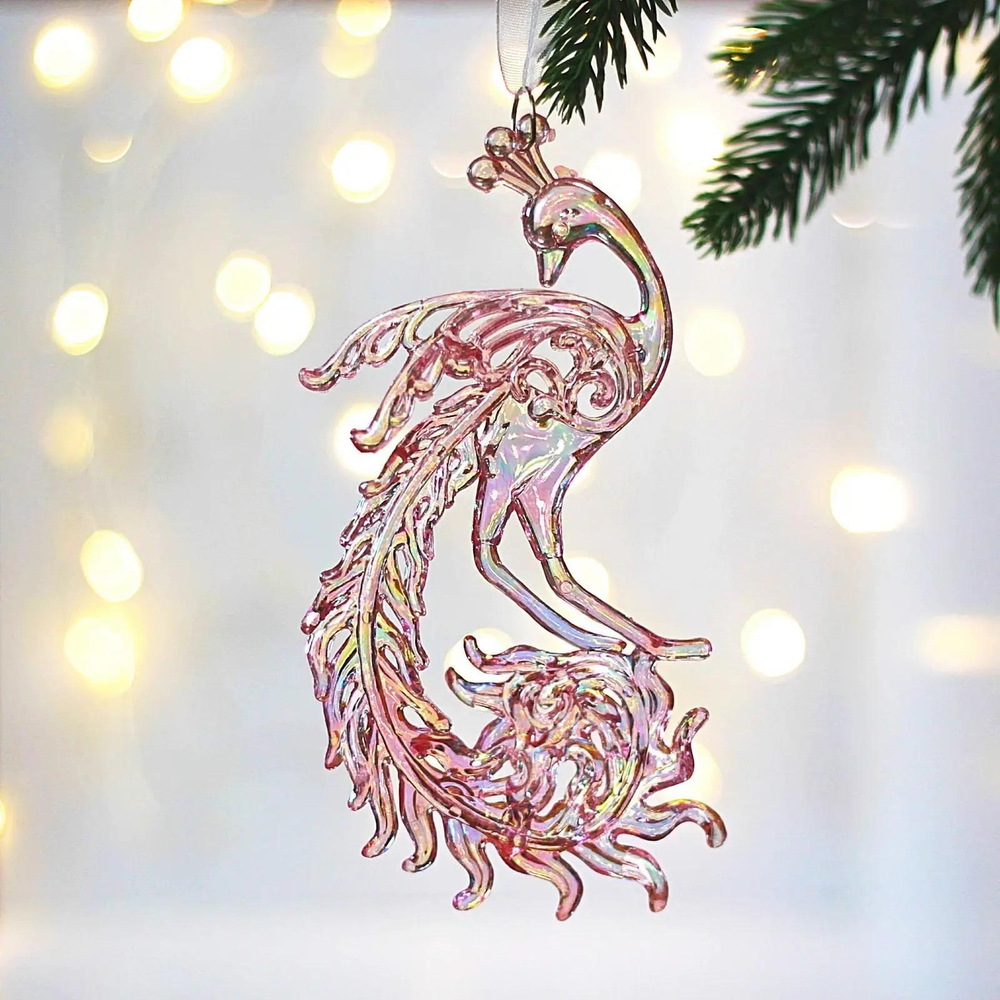 Подвеска «Сказочный павлин» 5*15,5 см, Розовый