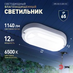 Светильник ЖКХ светодиодный ЭРА SPB-202-0-65K-012 IP65 12Вт 6500К 195x95 овал | Светильники для ЖКХ IP65