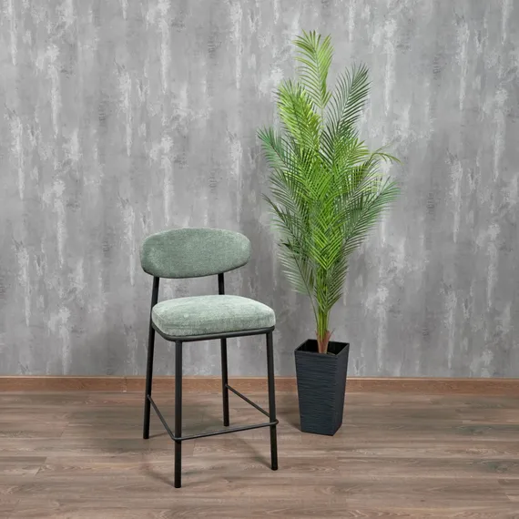 Полубарный стул Arvo 65 см, серо-зеленый шенилл с черными ножками