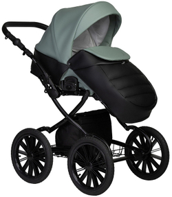 Детская коляска Indigo Mio Eco Plus 14 3 в 1 с автокреслом Avionaut Cosmo 05 черная кожа+шалфей кожа