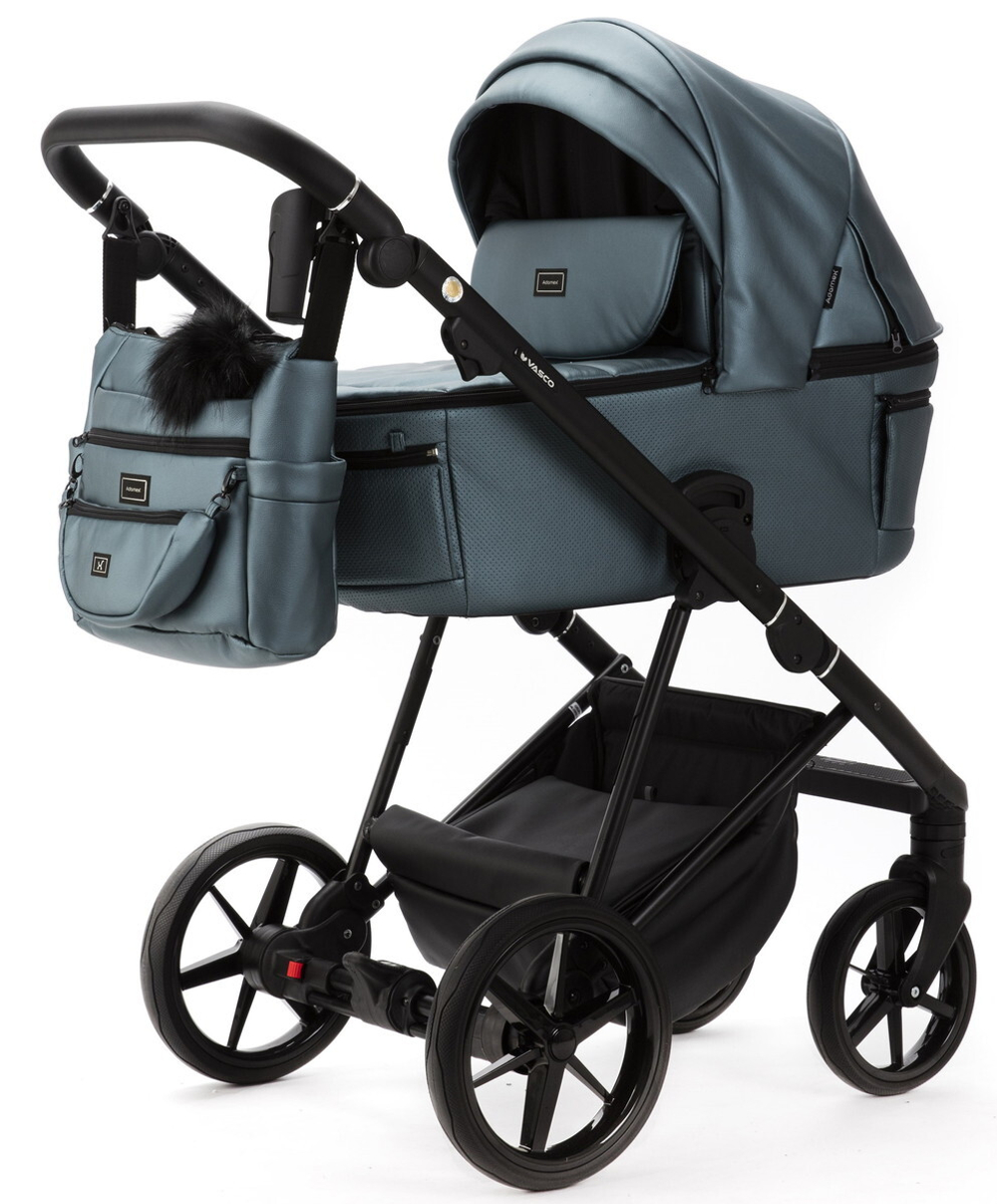 Детская коляска Adamex Vasco Deluxe 2 в 1 V-SM18 (ГОЛУБОЙ МЕТАЛИК КОЖА)
