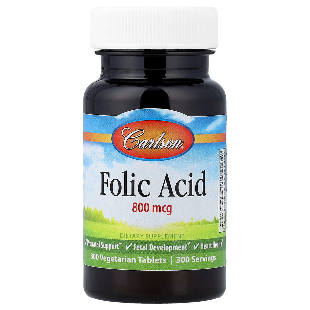 Carlson, Фолиевая кислота, 800 мкг, 300 вегетарианских таблеток