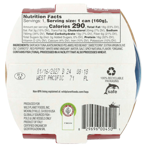 Wild Planet, Салат из дикого тунца и красной фасоли, 160 г (5,6 унции)