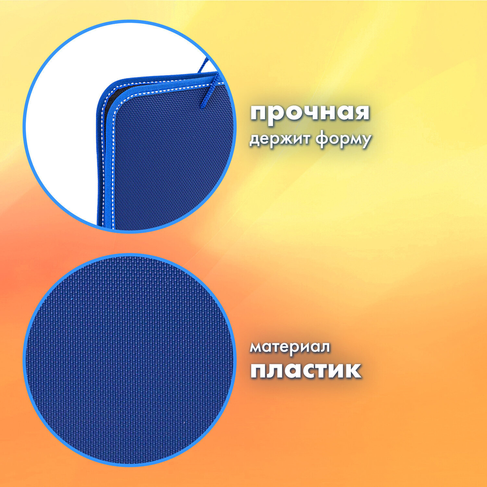 Папка на молнии пластиковая с ручками BRAUBERG А4 350х270х45 мм фактура бисер синий (2 штуки в упаковке)