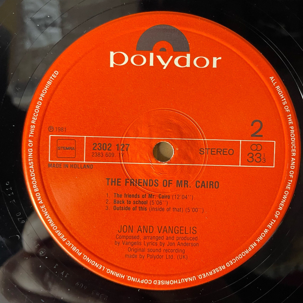 Винтажная виниловая пластинка LP Jon And Vangelis The Friends Of Mr. Cairo (Германия 1981)