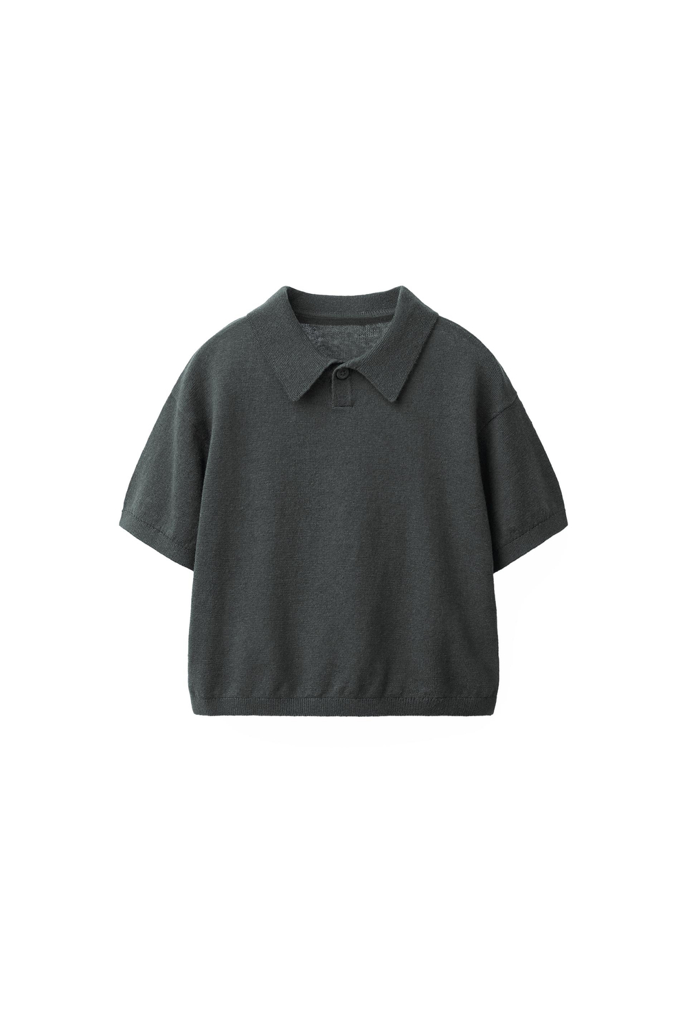 ZARA ТРИКОТАЖНОЕ ПОЛО ИЗ ХЛОПКА И ЛЬНА, СВИНЦОВЫЙ