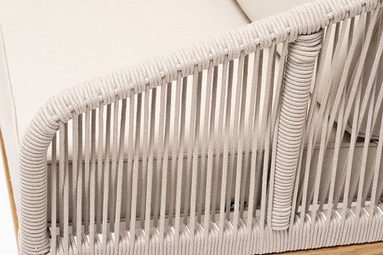 "Канны" диван 2-местный плетеный из роупа, основание дуб, роуп бежевый круглый, ткань бежевая 15052