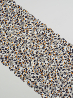 Эластичное кружево леопард белый с оранжевым, серым и темно-синим ширина 22 см