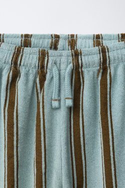 ZARA БРЮКИ RELAXED В ПОЛОСКУ С ЭФФЕКТОМ МАХРОВОЙ ТКАНИ, ЗЕЛЕНОВАТО-СИНИЙ