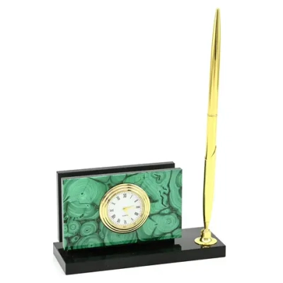 Письменный набор из малахита 127*45*87 мм.