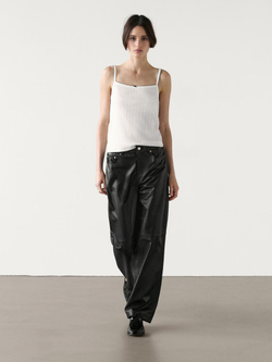 Massimo Dutti Трикотажный топ на бретелях, натуральный, кремовый