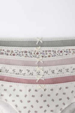 ZARA НАБОР ИЗ ШЕСТИ ТРУСОВ С ЦВЕТОЧНЫМ ПРИНТОМ, РОЗОВЫЙ