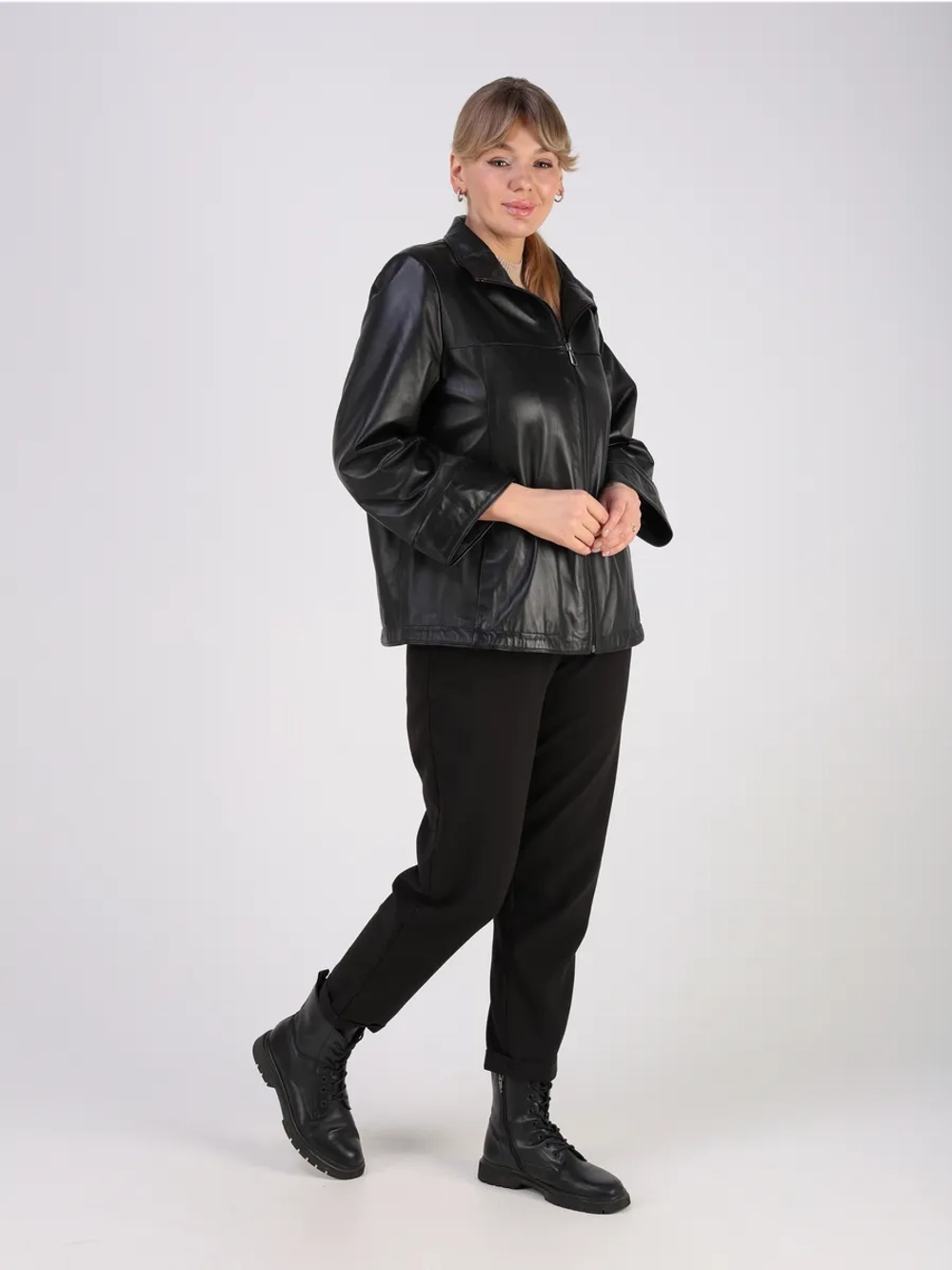 Кожаная куртка демисезонная натуральная оверсайз