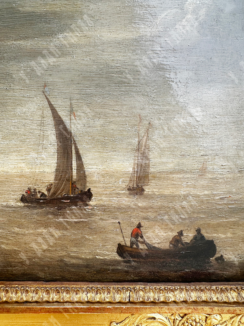 Неизвестный голландский художник. Парусники в море. Деревянная панель, масло. Сев. Европа, XIX в.