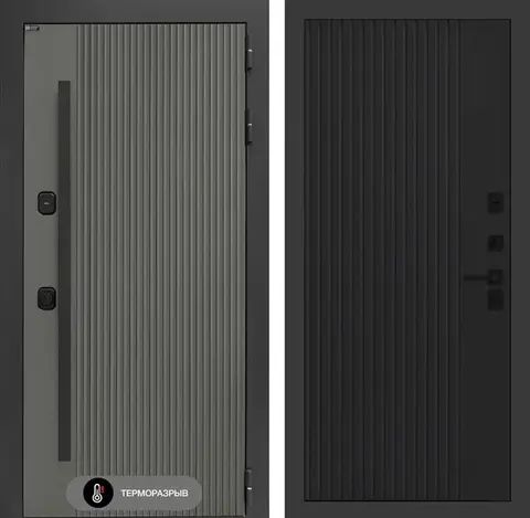 Уличная входная дверь с терморазрывом Термолаб 1 тепло Асфальт с патиной 29 Хомс Черный кварц