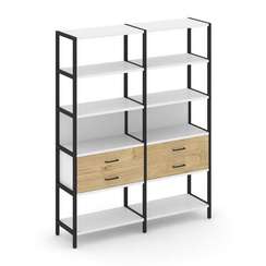 Shelf System Двухсекционный стеллаж пятиярусный с ящиками SN.STM-522 Белый/Тиквуд Светлый/Металл Чер