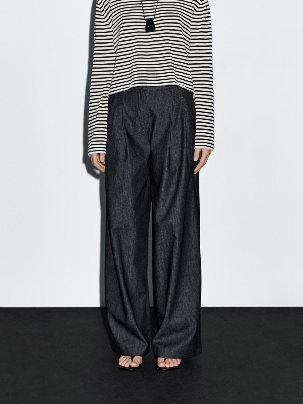 Massimo Dutti Джинсы с высокой посадкой и широкими штанинами, темно-серый