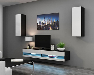 Гостиная Виго нью 10 МДФ Белый DM635-6 / Черный 0190 250*42*180 см, Белый, Черный   Фиеста