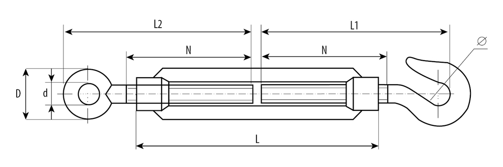 Талреп DIN 1480, крюк-кольцо, М10, 1 шт, кованая натяжная муфта, оцинкованный, ЗУБР