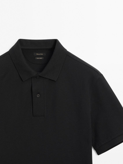 Massimo Dutti Поло из рельефного хлопкового пике, черный