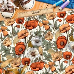 Ткань премиум габардин яркий полевой гербарий