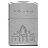 Зажигалка серебристая Zippo Исакиевский собор с покрытием Brushed Chrome