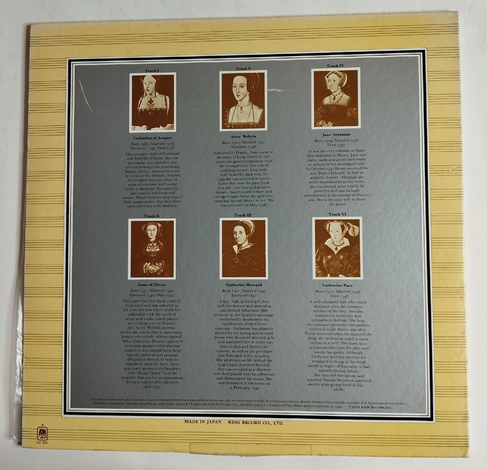 Винтажная виниловая пластинка LP Rick Wakeman The Six Wives Of Henry VIII (Japan 1975) (Obi)