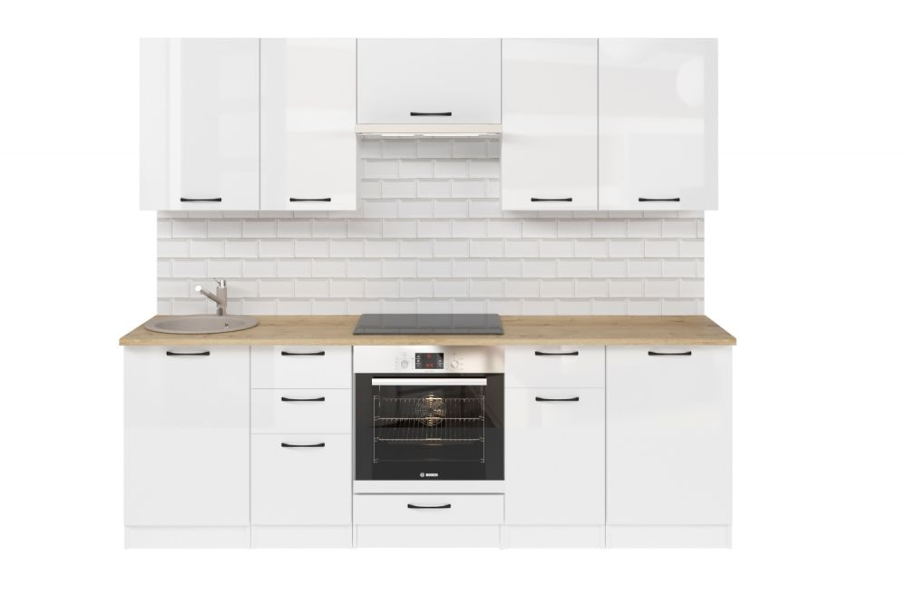 Кухонный гарнитур Жасмин экстра 1 3000мм (Белый глянец/Белый, Дуб бунратти)