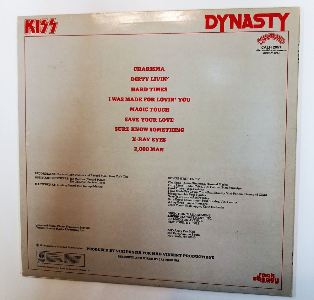 Винтажная виниловая пластинка LP Kiss Dynasty (UK 1979)