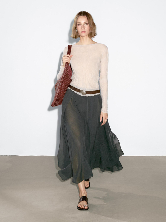 Massimo Dutti Юбка миди из хлопковой смеси, утиный зеленый
