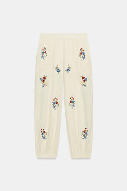 ZARA ШАРОВАРЫ С ВЫШИВКОЙ, БЕЛЫЙ