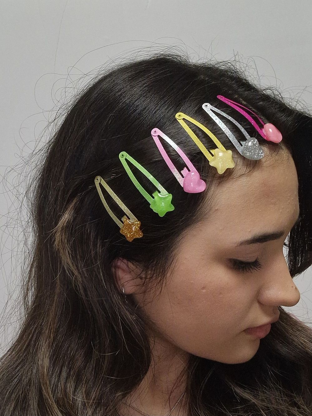 Заколки для волос НАБОР 6 шт., 5 см, клик-клак, с декоративными элементами, разные цвета, MONTE VITA, 457089