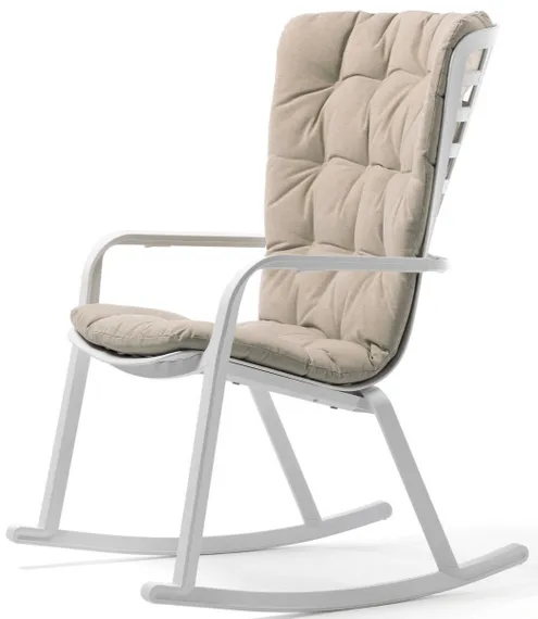 Кресло-качалка Folio белое с бежевой подушкой