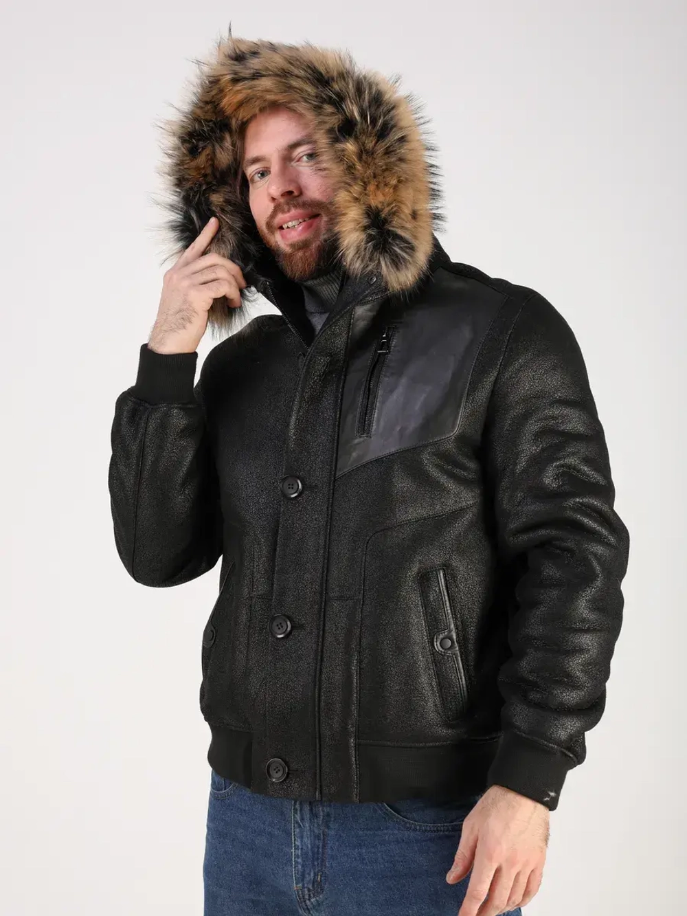 Дубленка натуральная куртка зимняя с капюшоном