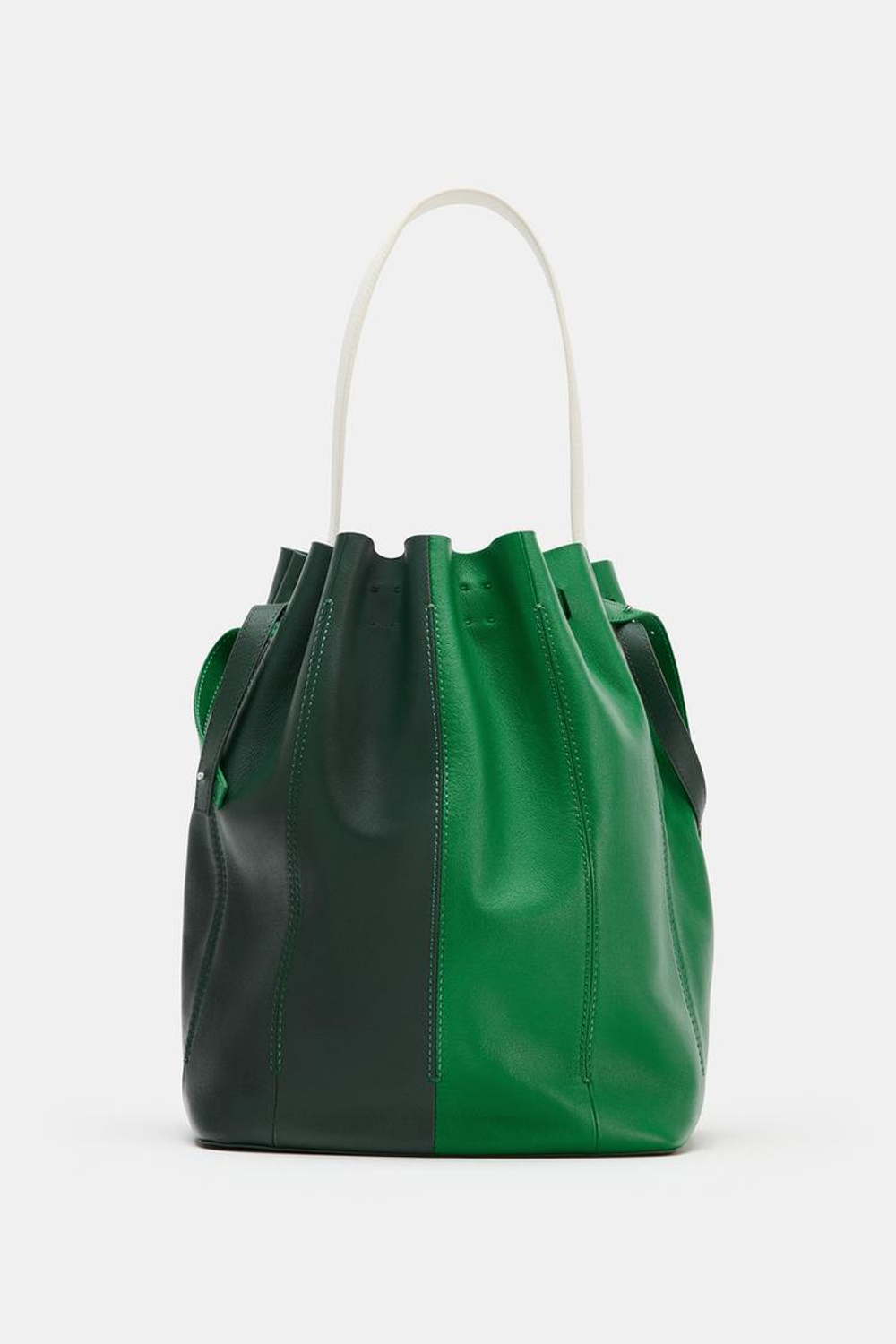 ZARA КОМБИНИРОВАННАЯ КОЖАНАЯ СУМКА, ЗЕЛЕНЫЙ