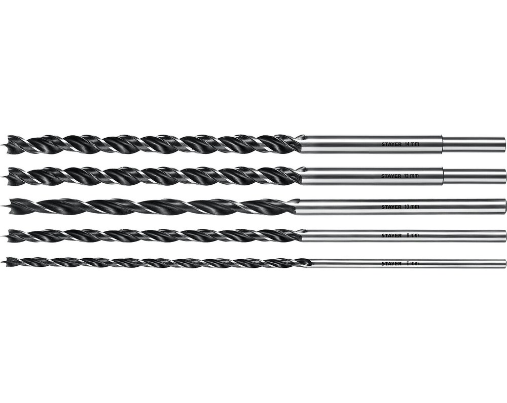 STAYER Maxdrill, 5 шт: 6-8-10-12-14 х 300 мм, набор сверл спиральных по дереву (2943-300-H5)