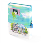 Блокнот в футляре, 14,5 см * 20,5 см, 7БЦ, Alingar, ламинация, замочек, вн.блок с дизайном, в точку, 45 л., "Домик весной", бирюзовый