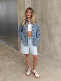 Рубашка из вареного хлопка, голубая