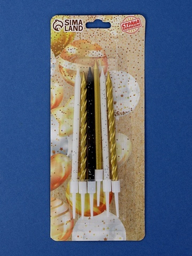 Свечи в торт «Праздничное волшебство», 6 шт, белый, черный, золотой