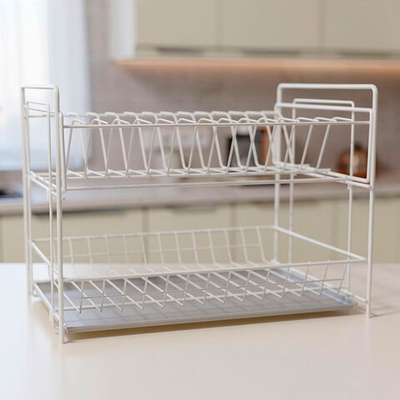 Сушилка для посуды 2-х ярусная разборная с поддоном 390*236*300мм, белая