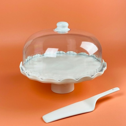 Lenardi 133-430 Тортовница 28см на ножке с крышкой и лопаткой ШАРМЕЛЬ в под.уп.(х4)Фарфор