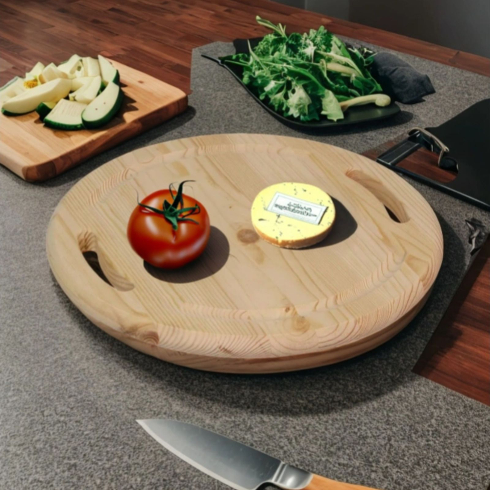 Доска разделочная деревянная, Лауро, набор на подставке 3 шт, круглые, массив сосны, Dipriz