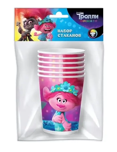Trolls. Набор бумажных стаканов-3, 6 шт*250 мл