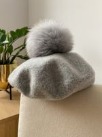 Новый шерстяной берет Catya с натуральным мехом, 104